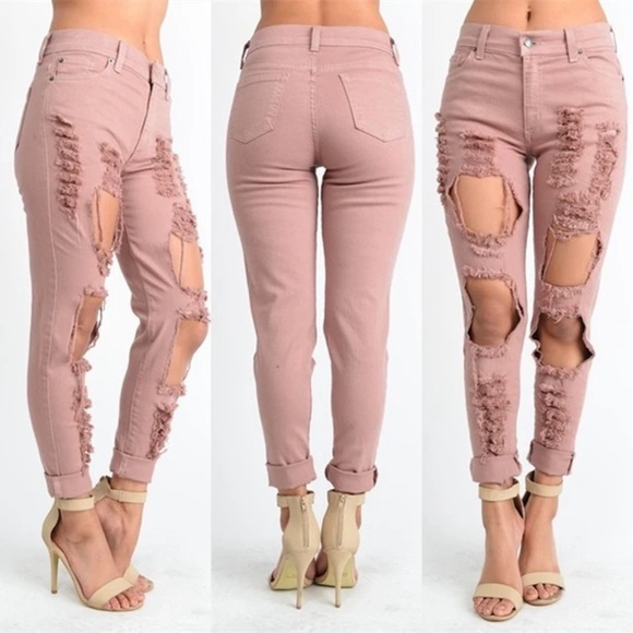 GJG Denim Denim - GJG Denim Pink Rose Distressed Skinny Jean